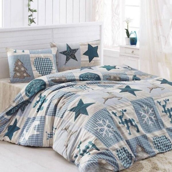Karácsonyi Winter kék pamut ágyneműhuzat TiaHome - 1x Párna 90x70cm, 1x Paplan 140x200cm