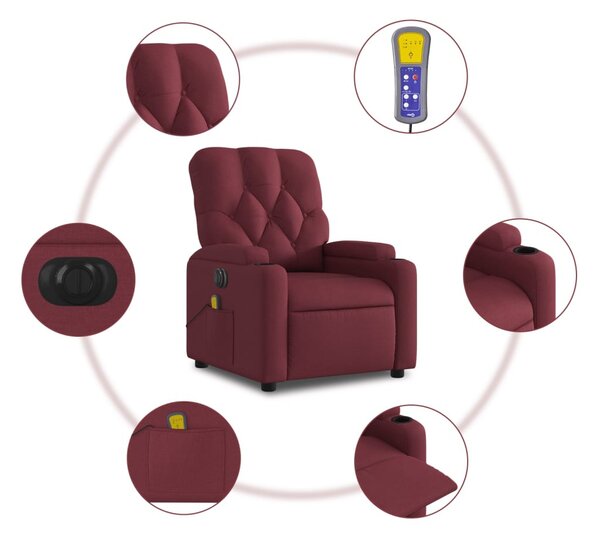 Bordó szövet elektromos dönthető masszázsfotel