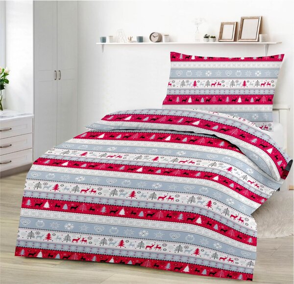 Karácsonyi hóember piros pamut ágyneműhuzat TiaHome - 1x Párna 90x70cm, 1x Paplan 140x200cm