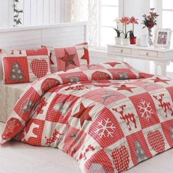 Karácsonyi Winter piros pamut ágyneműhuzat TiaHome - 1x Párna 90x70cm, 1x Paplan 140x200cm