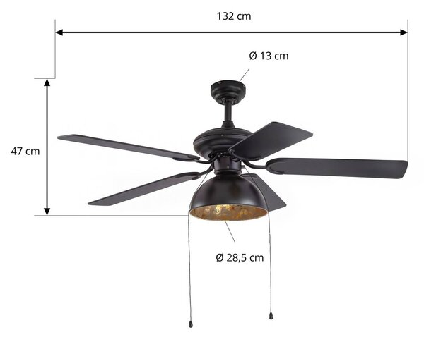 Lucande Shamoian mennyezeti ventilátor világítással, csendes, Ø 130 cm, Fekete, Nappali / Étkező, fém, Vintage