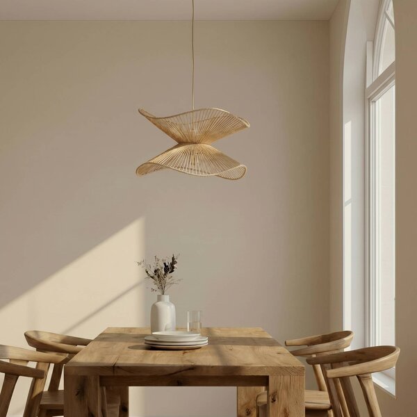 Lindby függőlámpa Valdorin, bézs, papír, Ø 40 cm, E27, dimmelhető, Krém / borostyánsárga, Hálószoba, Papír / lunolit / lunopal, Modern