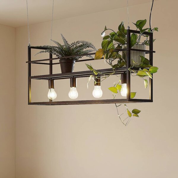Lindby Grisela lógó világítás, polcos, fekete, fém, 120 cm, dimmelhető, Fekete, Nappali / Étkező, fém, Modern