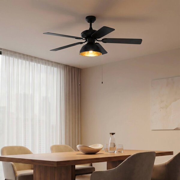 Lucande Shamoian mennyezeti ventilátor világítással, csendes, Ø 130 cm, Fekete, Nappali / Étkező, fém, Vintage