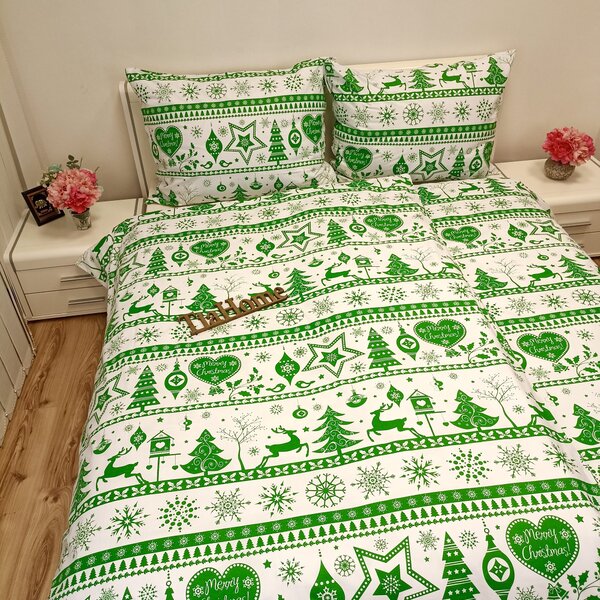 Karácsonyi zöld Christmas pamut ágyneműhuzat TiaHome - 1x Párna 90x70cm, 1x Paplan 140x200cm