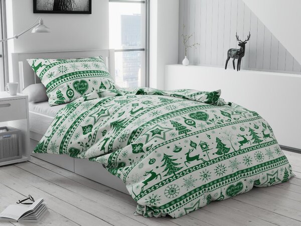 Karácsonyi zöld Christmas pamut ágyneműhuzat TiaHome - 1x Párna 90x70cm, 1x Paplan 140x200cm