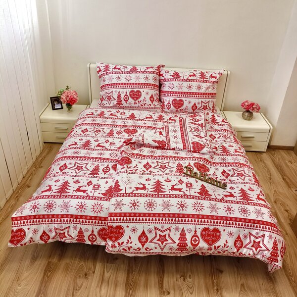 Karácsonyi Christmas piros pamut ágyneműhuzat TiaHome - 1x Párna 90x70cm, 1x Paplan 140x200cm