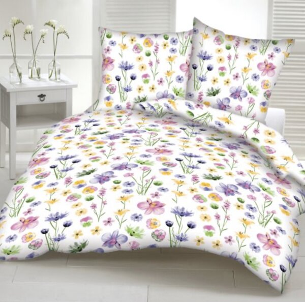 Mezei virágok fehér pamut ágyneműhuzat TiaHome - 1x Párna 90x70cm, 1x Paplan 140x200cm