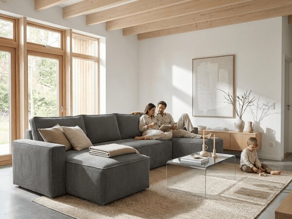 AKCIÓ Sötétszürke U alakú ülőgarnitúra SMART COSARO 295x140 cm II. osztály