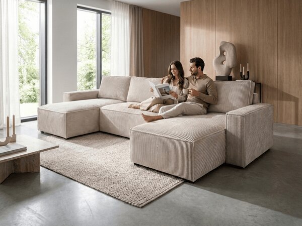 Világosbézs U alakú ülőgarnitúra SMART COSARO 295x140 cm