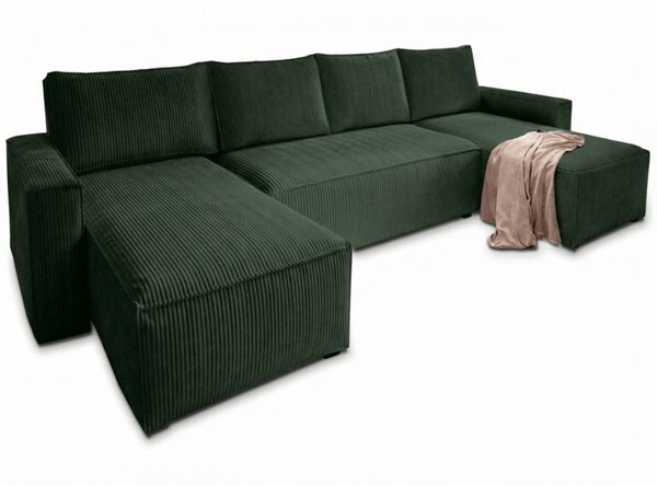 U alakú ülőgarnitúra SMART COSARO 295x140 cm, sötétzöld