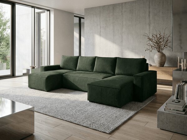 U alakú ülőgarnitúra SMART COSARO 295x140 cm, sötétzöld