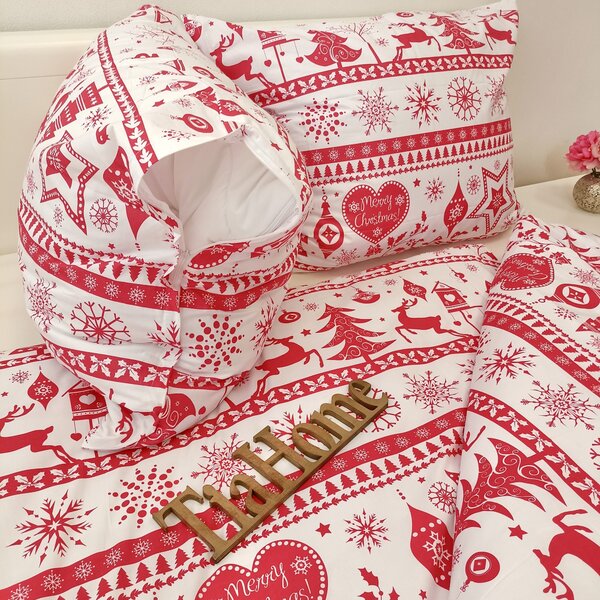 Karácsonyi Christmas piros pamut ágyneműhuzat TiaHome - 1x Párna 90x70cm, 1x Paplan 140x200cm