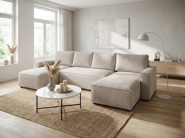 Világosbézs U alakú ülőgarnitúra SMART COSARO 295x140 cm