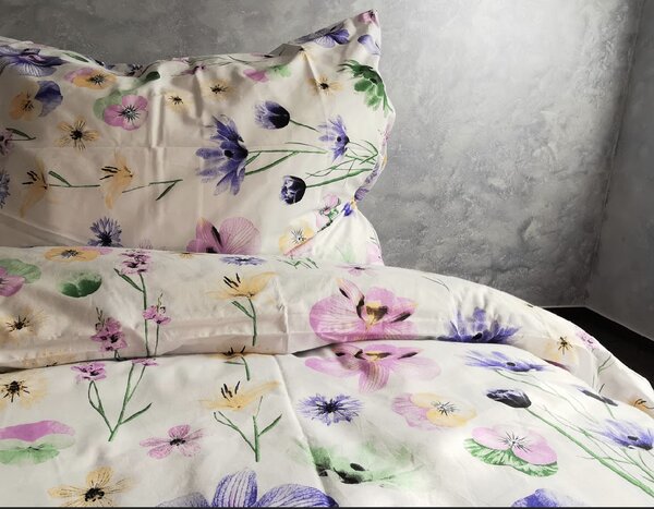 Mezei virágok fehér pamut ágyneműhuzat TiaHome - 1x Párna 90x70cm, 1x Paplan 140x200cm