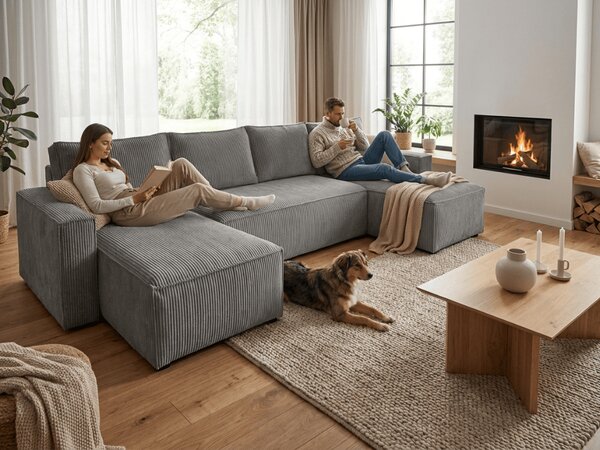 U alakú ülőgarnitúra SMART COSARO 295x140 cm, szürke