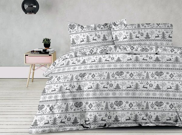 Karácsonyi Rénszarvas szürke pamut ágyneműhuzat TiaHome - 1x Párna 90x70cm, 1x Paplan 140x200cm