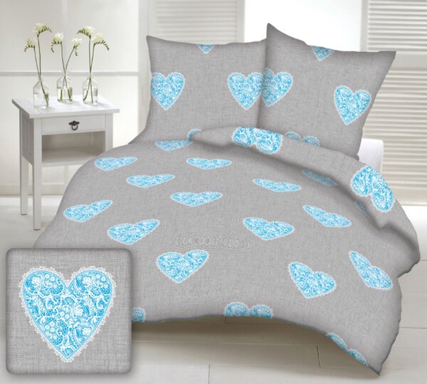 Love kék pamut ágyneműhuzatTiaHome - 1x Párna 90x70cm, 1x Paplan 140x200cm