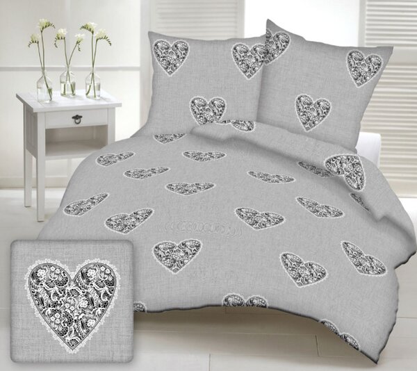 Love fekete pamut ágyneműhuzat TiaHome - 1x Párna 90x70cm, 1x Paplan 140x200cm