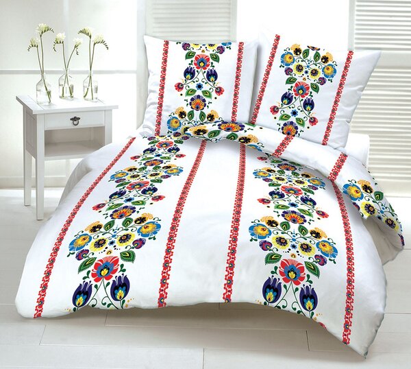 Folklore piros deluxe krepp ágyneműhuzat TiaHome - 1x Párna 90x70cm, 1x Paplan 140x200cm