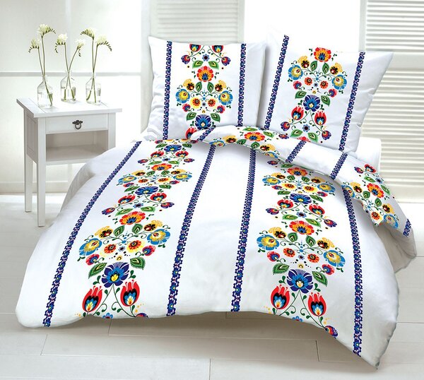 Folklór kék pamut ágyneműhuzat TiaHome - 1x Párna 90x70cm, 1x Paplan 140x200cm