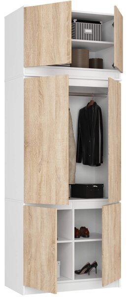 AKORD CLP S90 Szafa 6 Ajtós Nadstawkával Laminált Fehér Sonoma Tölgy