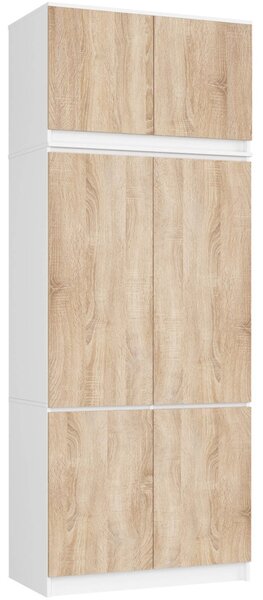 AKORD CLP S90 Szafa 6 Ajtós Nadstawkával Laminált Fehér Sonoma Tölgy