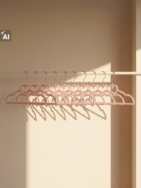 Sinsay - Vállfák szívmotívummal és bársonyos felülettel 10 pack - pasztellpink