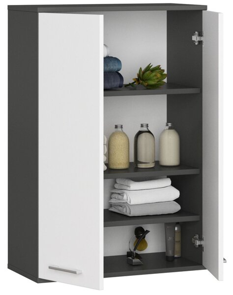 AKORD FIN Fali Fürdőszobaszekrény 2 Ajtós Grafit Szürke/Fehér 64 cm