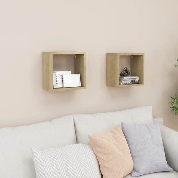 VidaXL 2 db sonoma-tölgyszínű forgácslap fali kockapolc 26x15x26 cm