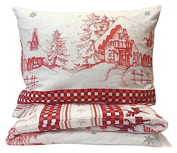 Karácsonyi Ünnepi mix fehér pamut ágyneműhuzat TiaHome - 1x Párna 90x70cm, 1x Paplan 140x200cm