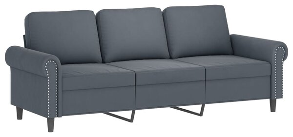 3 részes sötétszürke bársony ülőgarnitúra párnákkal