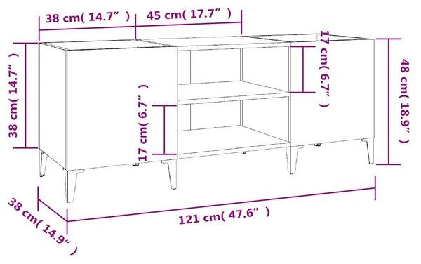 Betonszürke szerelt fa hanglemezszekrény 121x38x48 cm