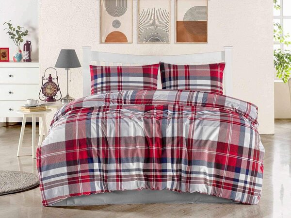 Karo piros flanel ágyneműhuzat 200x140cm+90x70cm TiaHome