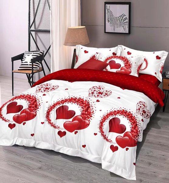 3 részes ágyneműhuzat Polycotton Fehér Szívek 200x140cm+90x70cm TiaHome