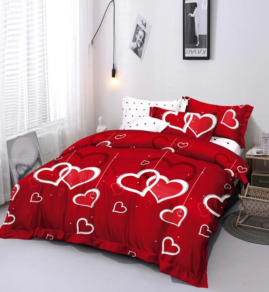 3 részes ágyneműhuzat Polycotton Piros Szívek 200x140cm+90x70cm TiaHome