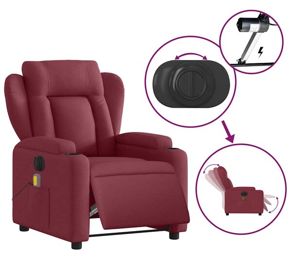 Bordó szövet elektromos dönthető masszázsfotel