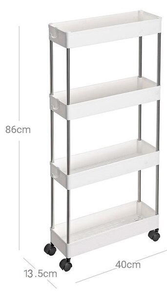 SLIM görgős polc, 4 szintes, 13,5x40x86cm, fehér SongmicsHome