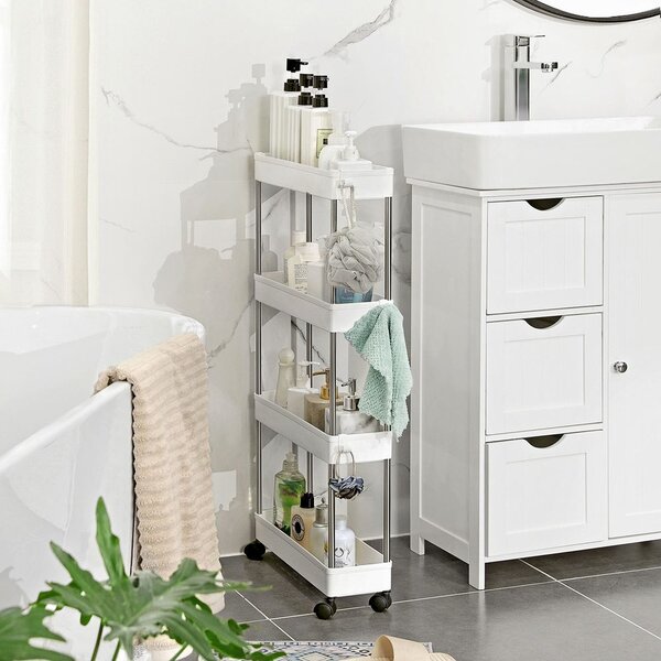 SLIM görgős polc, 4 szintes, 13,5x40x86cm, fehér SongmicsHome