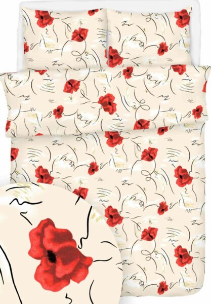 Pipacsok krepp ágyneműhuzat TiaHome - 1x Párna 90x70cm, 1x Paplan 140x200cm