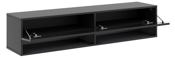 TV-szekrény 140 cm, fekete/magasfényű fekete színkombinációban DERBY