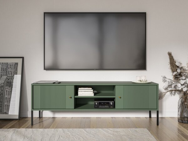 TV szekrény smoke green színben fekete elemekkel arany fogantyúkkal – ISEO