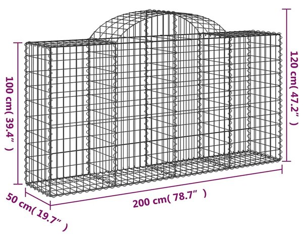 4 db íves horganyzott vas gabion kosár 200 x 50 x 100/120 cm