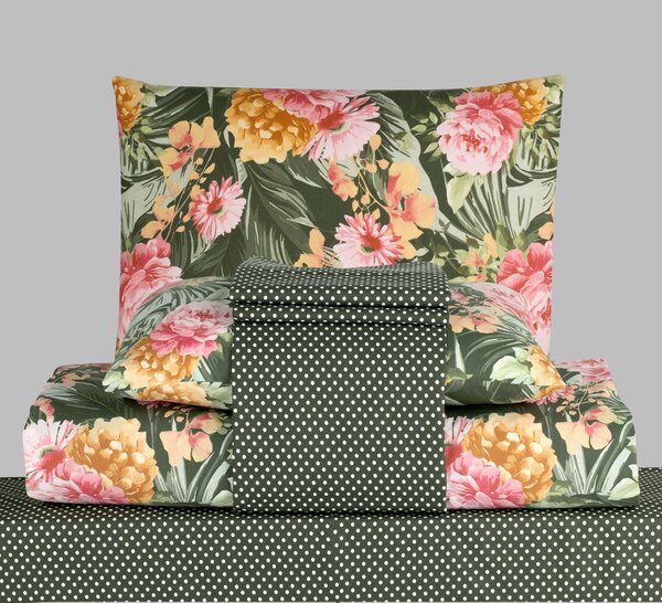 Victoria zöld pamut ágyneműhuzat TiaHome - 1x Párna 90x70cm, 1x Paplan 140x200cm