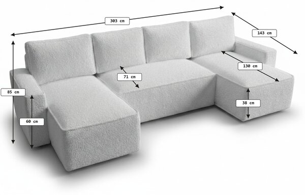 Kinyitható U alakú ülőgarnitúra SMART BOUCLE 303x143 cm, szürkésbarna