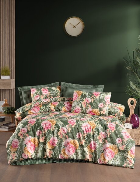 Victoria zöld pamut ágyneműhuzat TiaHome - 1x Párna 90x70cm, 1x Paplan 140x200cm