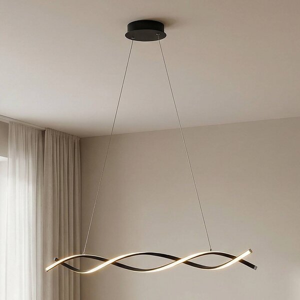 Lindby LED-es függőlámpa Welina, fekete, vas, állítható, dimmelhető, Fekete, Nappali / Étkező, fém, Modern