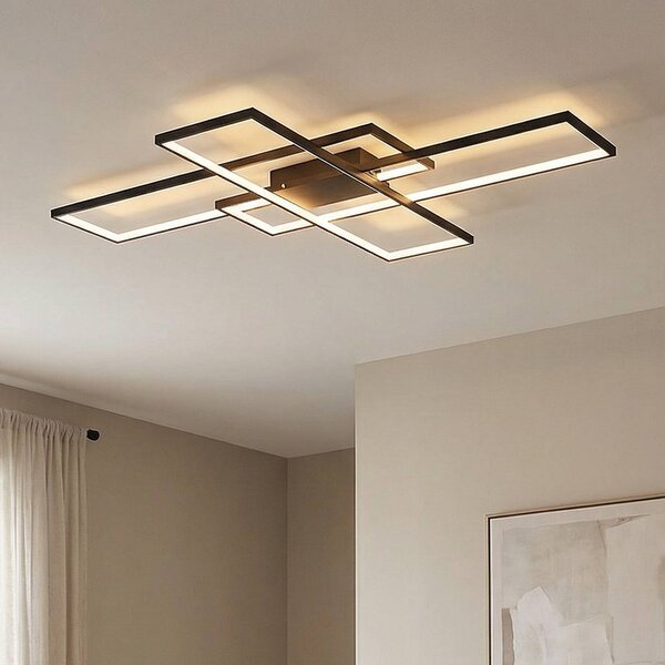 Lindby LED mennyezeti lámpa Tetson, fekete, fém, fényerőszabályozóval, dimmelhető, Fekete, Nappali / Étkező, fém, Modern