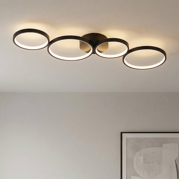 Lindby LED mennyezeti világítás Evengeline, fekete, alumínium, 88 cm, Fekete, Nappali / Étkező, Alumínium, Modern