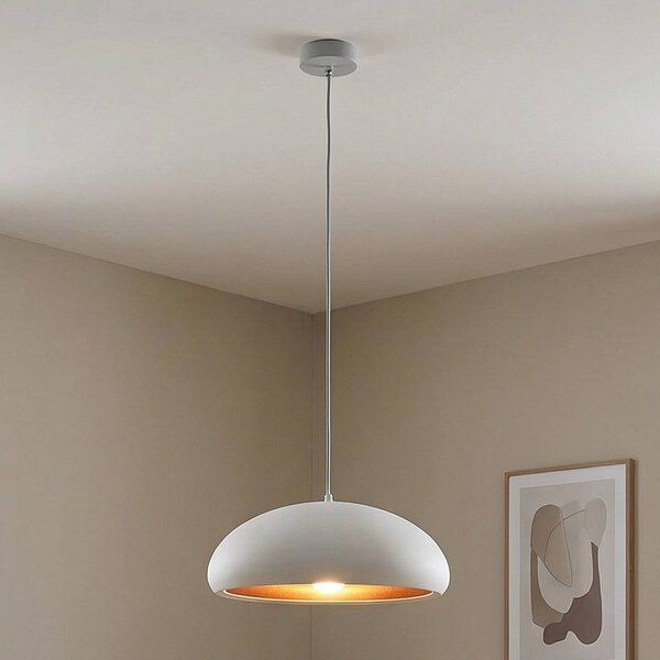 Lindby függőlámpa Gerwina, fehér/arany, fém, 40 cm, E27, dimmelhető, Fehér / opál, Nappali / Étkező, fém, Modern